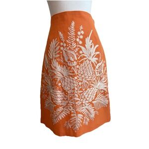 STUNNING Dana Buchman Embroidered Linen Blend Lined Tangerine Skirt Sz 10 NWT